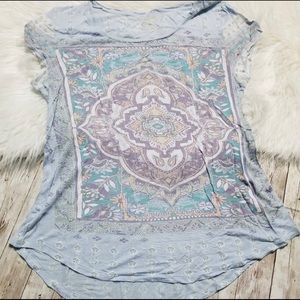 Lucky brand blue multicolored medallion tee